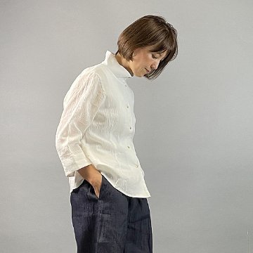 【近江ちぢみ】麻100％　レギュラーブラウス　白の画像