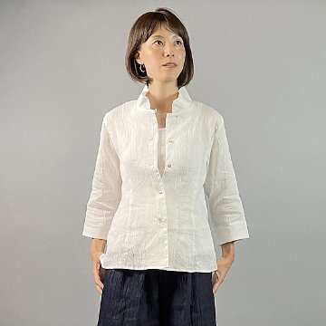 【近江ちぢみ】麻100％　レギュラーブラウス　白の画像
