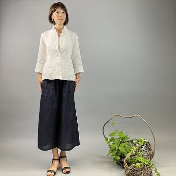【近江ちぢみ】麻100％　レギュラーブラウス　白の画像