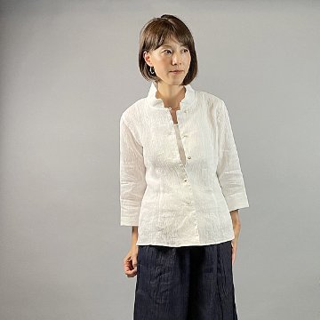【近江ちぢみ】麻100％　レギュラーブラウス　白の画像