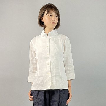 【近江ちぢみ】麻100％　レギュラーブラウス　白の画像
