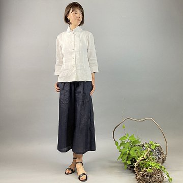 【近江ちぢみ】麻100％　レギュラーブラウス　白の画像