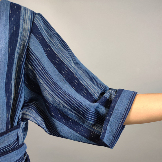 【備後絣】藍染　楊柳　ウエストアレンジワンピース　再入荷　の画像