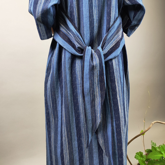 【備後絣】藍染　楊柳　ウエストアレンジワンピース　再入荷　の画像