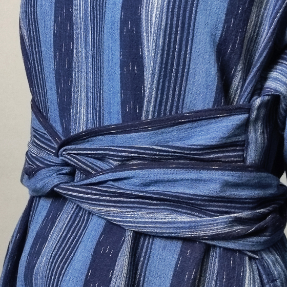 【備後絣】藍染　楊柳　ウエストアレンジワンピース　再入荷　の画像