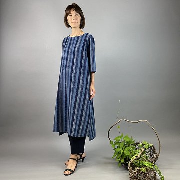 【備後絣】藍染　楊柳　ウエストアレンジワンピース　再入荷　の画像