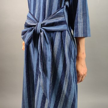 【備後絣】藍染　楊柳　ウエストアレンジワンピース　再入荷　の画像