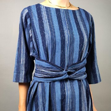 【備後絣】藍染　楊柳　ウエストアレンジワンピース　再入荷　の画像