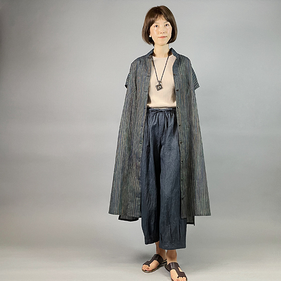 国産本麻(近江麻)裃 上衣のみ 濃い水色 近江麻｜工房 徳元 TOKUGEN ONLINE SHOP