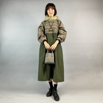 【遠州綿紬・亀田縞】バルーンワンピース　の画像