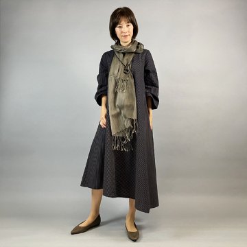 【亀田縞】三角フレアワンピース　七分袖　茶×紺 細縞の画像