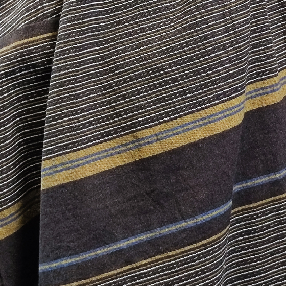 【亀田縞】アシメドレープスカート　茶×紺　多色縞の画像