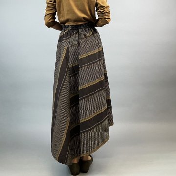 【亀田縞】アシメドレープスカート　茶×紺　多色縞の画像