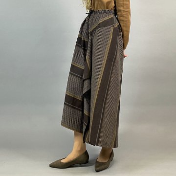 【亀田縞】アシメドレープスカート　茶×紺　多色縞の画像