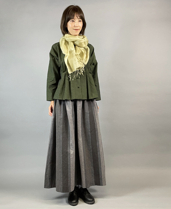縞々三段ギャザースカート - スカート