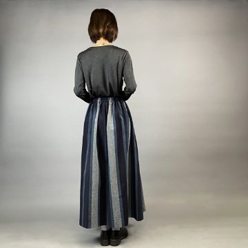 【亀田縞】ギャザースカート　紺グレー　太縞の画像