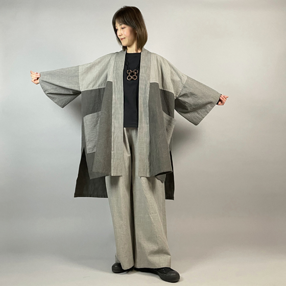 【備後絣】半纏（はんてん）コート　墨の画像