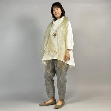 【備後絣】花びら襟ラウンドチュニック　生成スラブの画像