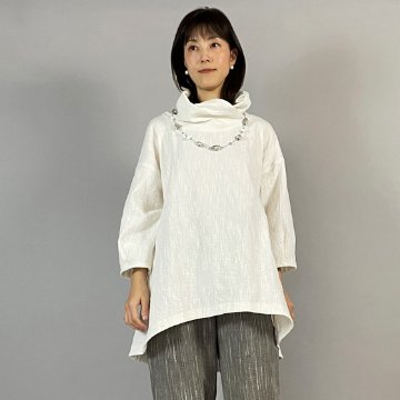 【備後絣】花びら襟ラウンドチュニック　生成スラブの画像