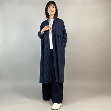 【亀田縞】段違いコートワンピース　濃紺縞の画像