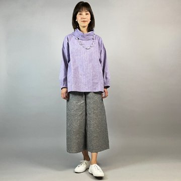 【遠州綿紬】花びら衿のプルオーバー　ラベンダーの画像