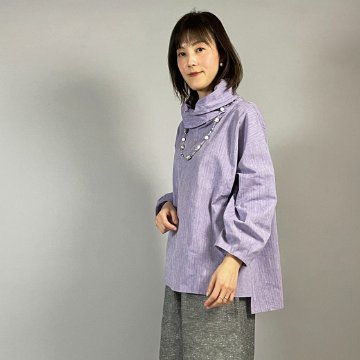 【遠州綿紬】花びら衿のプルオーバー　ラベンダーの画像