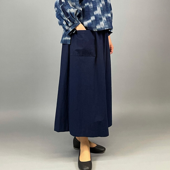 【備後絣】藍染　ギャザースカート　濃紺　普通地の画像