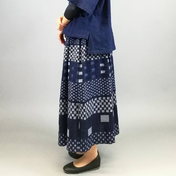 【備後絣】藍染 ギャザースカート 楊柳　合わせ絣31　の画像