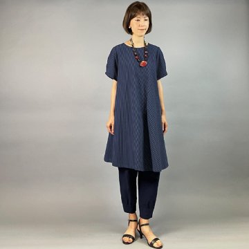 【亀田縞】三角フレアチュニック　濃紺縞の画像