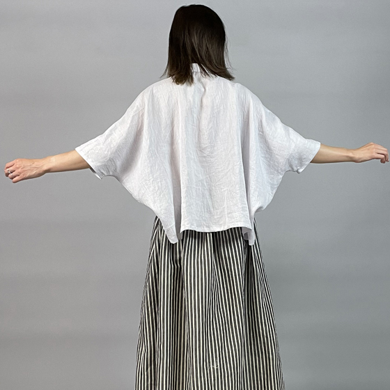 【近江ちぢみ】ワイドシャツ　ショート丈 パープルグレー　 再入荷の画像