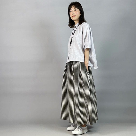 【近江ちぢみ】ワイドシャツ　ショート丈 パープルグレー　 再入荷の画像