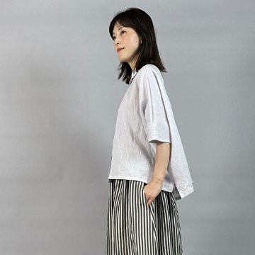 【近江ちぢみ】ワイドシャツ　ショート丈 パープルグレー　 再入荷の画像