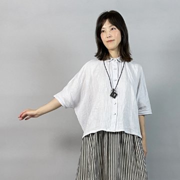 【近江ちぢみ】ワイドシャツ　ショート丈 パープルグレー　 再入荷の画像