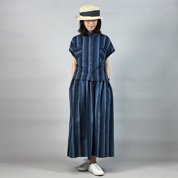 【遠州綿紬】セットアップ　ギャザースカート　かつお縞画像