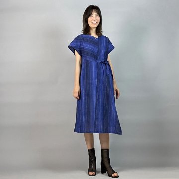 【近江ちぢみ】たすきワンピース 青縞の画像