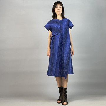 【近江ちぢみ】たすきワンピース 青縞の画像