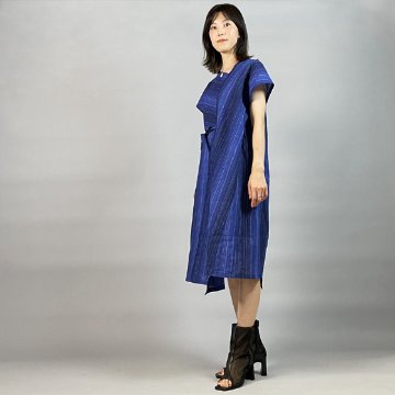 【近江ちぢみ】たすきワンピース 青縞の画像