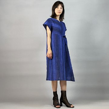 【近江ちぢみ】たすきワンピース 青縞の画像