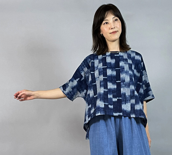 藍染めプルオーバー(刺し子) - Tシャツ/カットソー(七分/長袖)