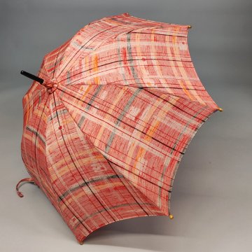 日傘　さき織り風　赤格子画像