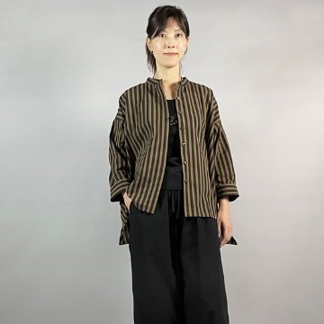 【亀田縞】テントショートブラウス　茶と焦げ茶の縞の画像