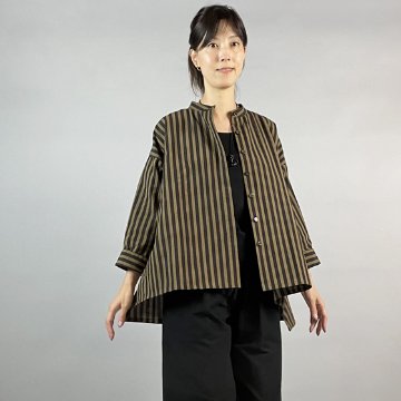 【亀田縞】テントショートブラウス　茶と焦げ茶の縞の画像