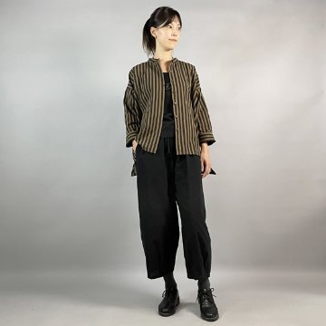 【亀田縞】テントショートブラウス　茶と焦げ茶の縞の画像