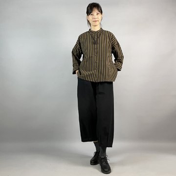 【亀田縞】テントショートブラウス　茶と焦げ茶の縞の画像