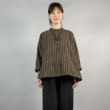 【亀田縞】テントショートブラウス　茶と焦げ茶の縞の画像