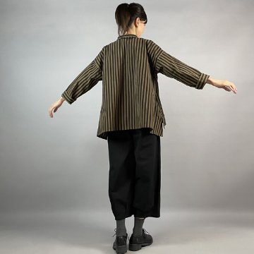 【亀田縞】テントショートブラウス　茶と焦げ茶の縞の画像
