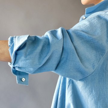 【備後絣】藍染め　シャツ衿フレアワンピース　水色画像