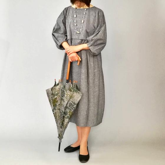 【遠州綿紬】バルーンワンピース　グレーの画像