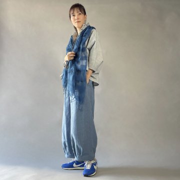 【備後絣】藍染め　タックワイドパンツ　水色の画像