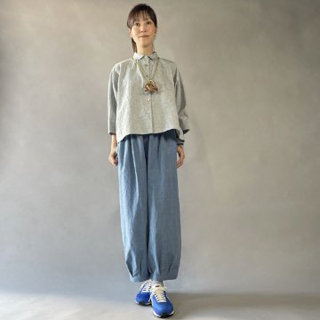 【備後絣】藍染め　タックワイドパンツ　水色の画像